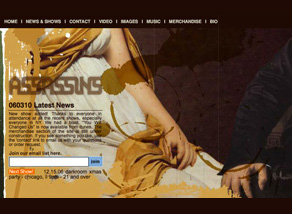 Assassins band website designed by Zephyr Syndicate Chauncey Hollingsworth