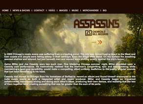 Assassins band website designed by Zephyr Syndicate Chauncey Hollingsworth